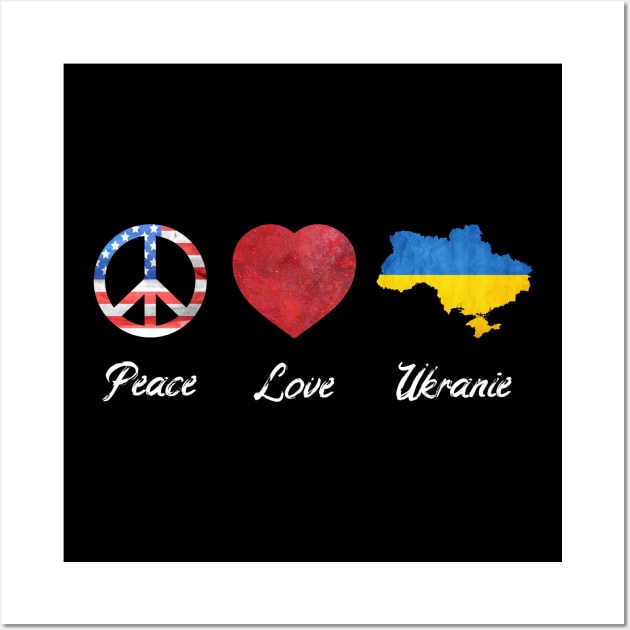 Peace Love Ukraine USA Flag Ukraine Flag Wall Art by az_Designs